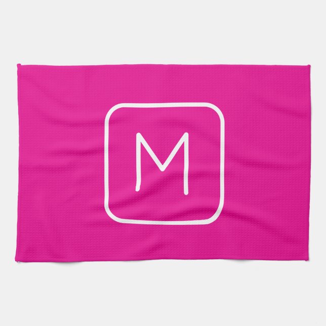 Simple & Modern Monogram Initial | Pink & White Tea Towel (Horizontal)