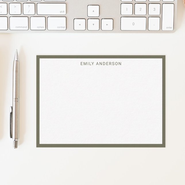 Simple Modern Monogram Olive Green Border Card (Creator Uploaded)