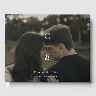 Simple Modern Monogram Photo Wedding Guest Book