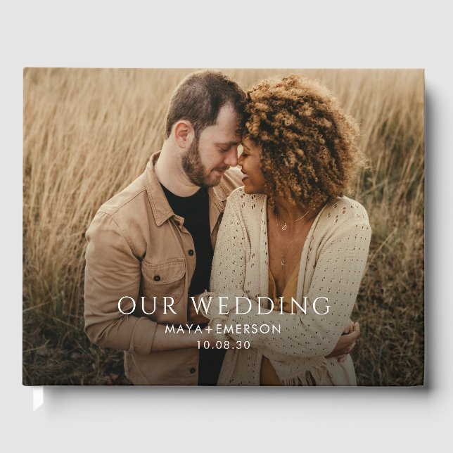 Simple Modern Monogram Photo Wedding Guest Book (Front)