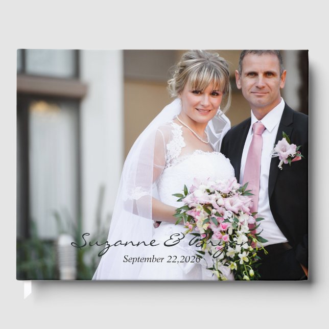Simple Modern Monogram Photo Wedding Guest Book (Front)