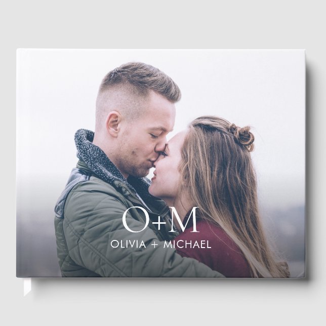 Simple Modern Monogram Photo Wedding Guest Book (Front)