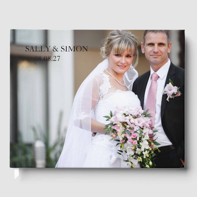 Simple Modern Monogram Photo Wedding Guest Book (Front)