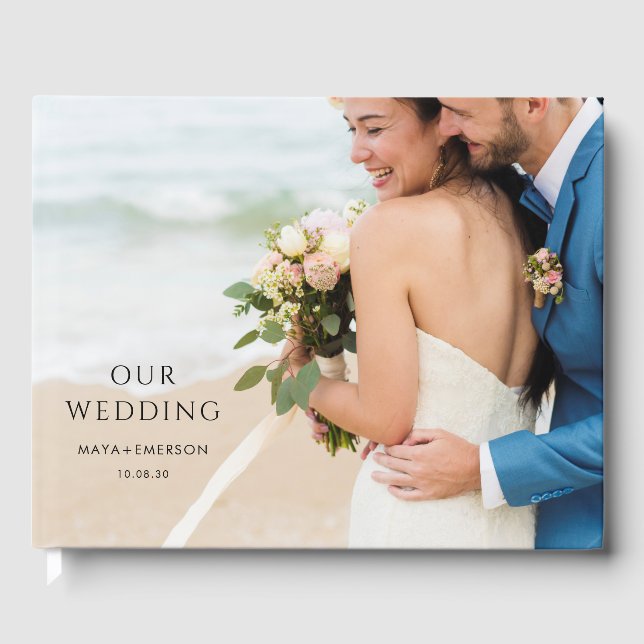 Simple Modern Monogram Photo Wedding Guest Book (Front)