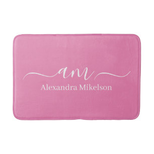 Simple Modern Monogram pink Minimalist Bath Mat