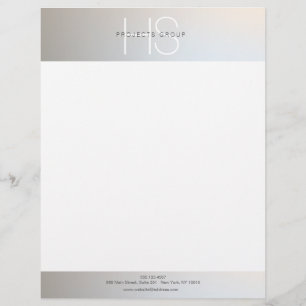 Simple Modern Monogram Professional Gray Silver Custom Letterhead