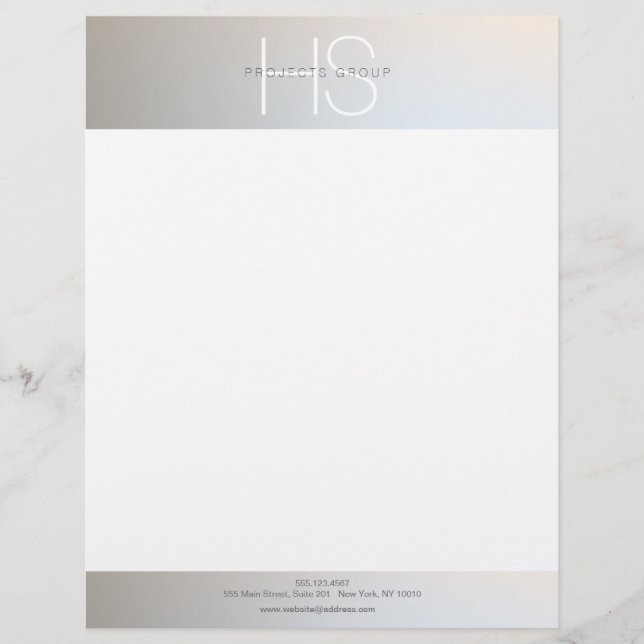 Simple Modern Monogram Professional Gray Silver Custom Letterhead (Front)
