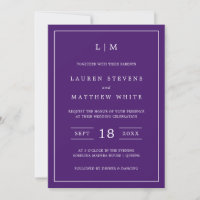 Simple Modern Monogram Royal Purple Wedding