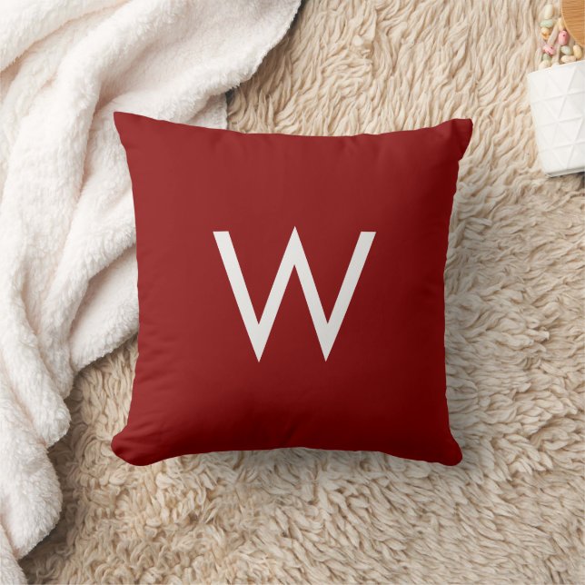 Simple Modern Monogram Rusty Red Burgundy Cushion (Blanket)