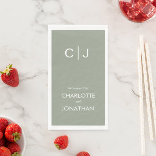 Simple Modern Monogram  Sage Green Wedding     Napkin