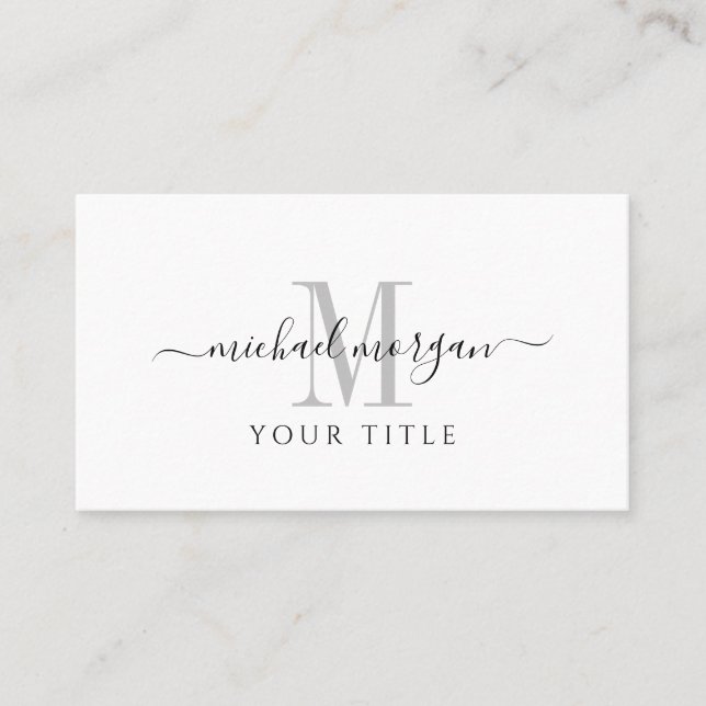 Simple Modern Monogram Script Business  Card (Front)
