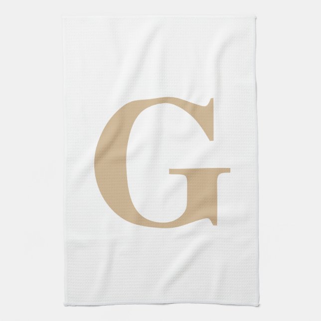 Simple Modern Monogram Tan and White Tea Towel (Vertical)