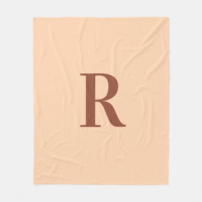 Simple Modern Monogram Terracotta Beige Fleece Blanket (Front)