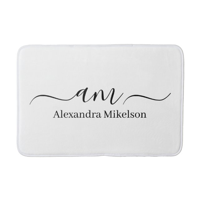 Simple Modern Monogram white Minimalist Bath Mat (Front)