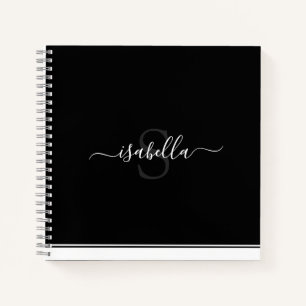 Simple Modern Monogrammed Black and White Notebook