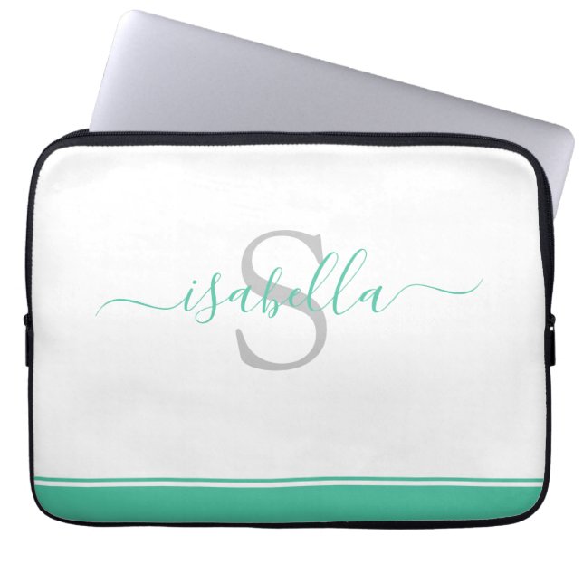 Simple Modern Monogrammed Mint Laptop Sleeve (Front)
