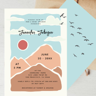 Simple Modern Mountains Watercolor Shower Invitation