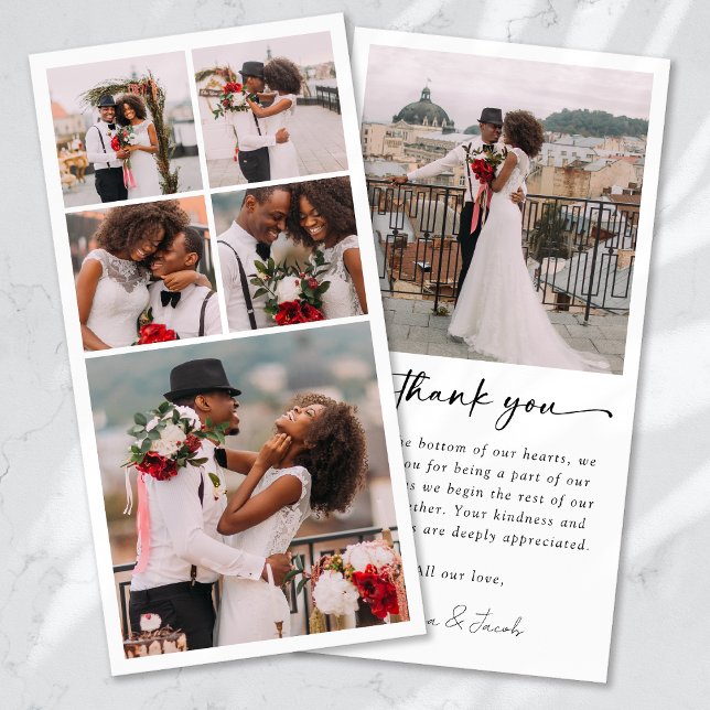 Simple Modern Multi Photo Collage Wedding Thank You Card (Creator Uploaded)