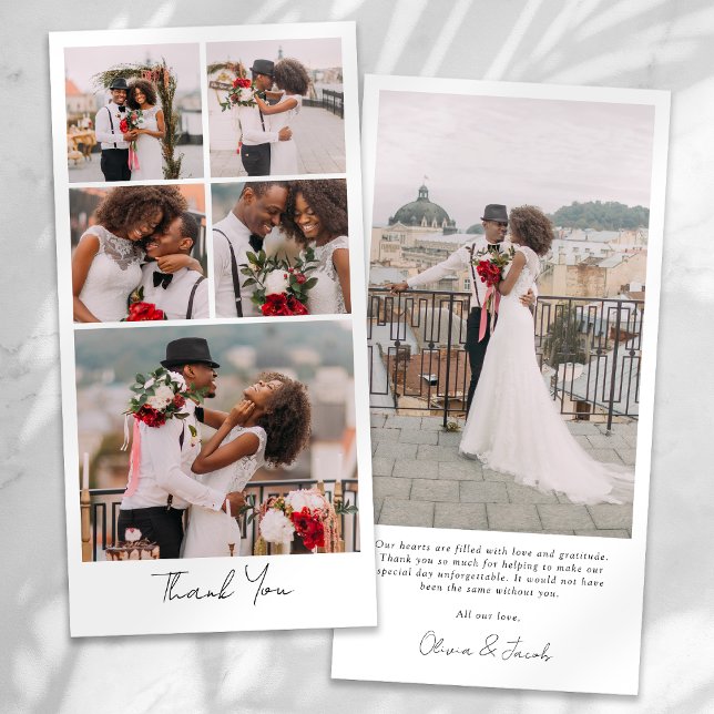 Simple Modern Multi Photo Collage Wedding Thank You Card (Creator Uploaded)
