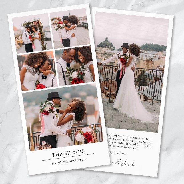 Simple Modern Multi Photo Collage Wedding Thank You Card (Creator Uploaded)
