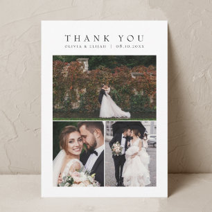 Simple Modern Multi Photo Wedding W Note Thank You Card
