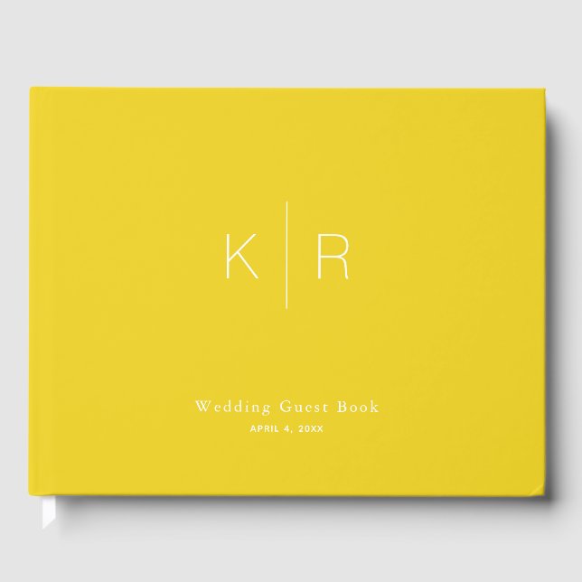 Simple Modern Mustard Monogram Wedding Guest Book (Front)