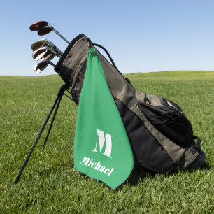 Simple Modern Name Initial Solid Colour Green Golf Towel