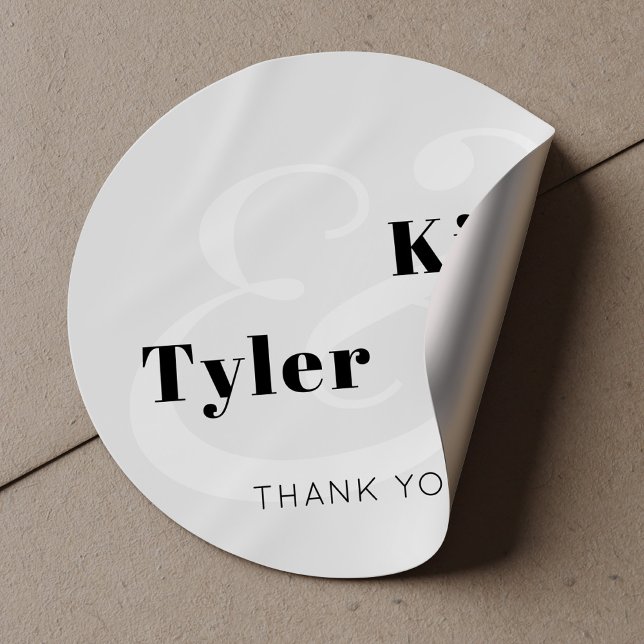 Simple modern names monogram thank you wedding classic round sticker (Creator Uploaded)