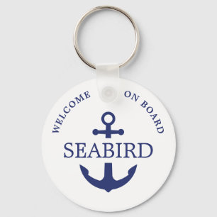 Simple Modern Nautical Anchor Welcome Aboard Blue Key Ring
