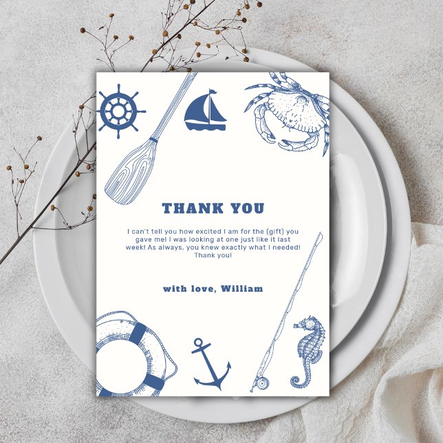 Simple Modern Nautical Fishing Boy Baby Shower Thank You Card (Simple Modern Nautical Fishing Boy Baby Shower Thank You Card)