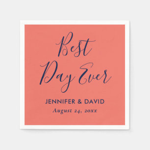 Simple Modern Navy Blue and Coral Wedding Napkin