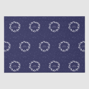 Simple Modern Navy Blue Christmas Holly Wreath Tissue Paper