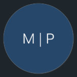 Simple Modern Navy Blue Monogram Wedding Classic Round Sticker<br><div class="desc">Simple and modern solid colour navy blue wedding sticker featuring your monogram in a white sans serif font. The font and background colours may be changed to any colours you wish. A plain and minimalist design that still comes across as stylish and elegant. Use these stickers to seal your envelopes...</div>