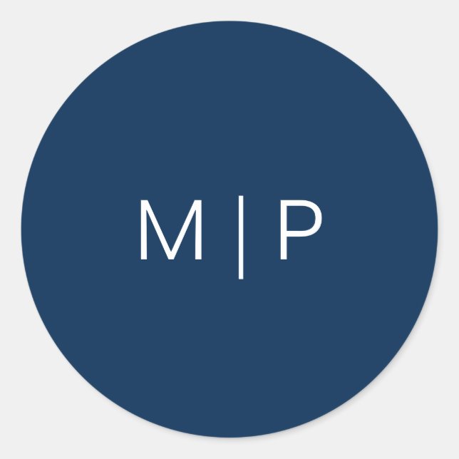 Simple Modern Navy Blue Monogram Wedding Classic Round Sticker (Front)