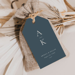 Simple Modern Navy Blue Monogram Wedding Gift Tags