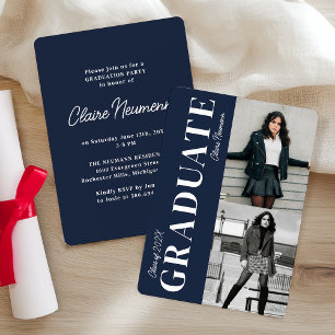 Simple Modern Navy Blue Photo Graduation Party Invitation