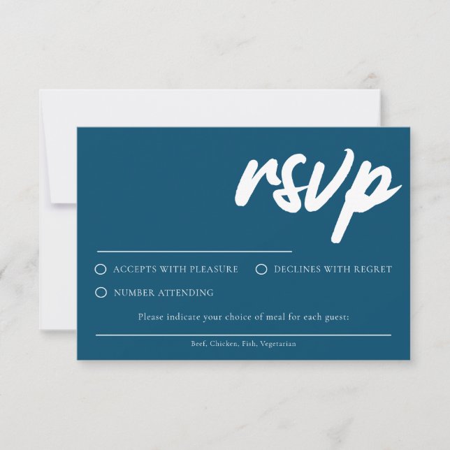 Simple Modern Navy Blue RSVP card With Meal Choice (Front)