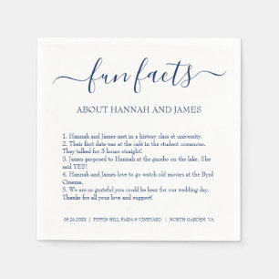 Simple Modern Navy Blue Script Fun Facts Wedding Napkin