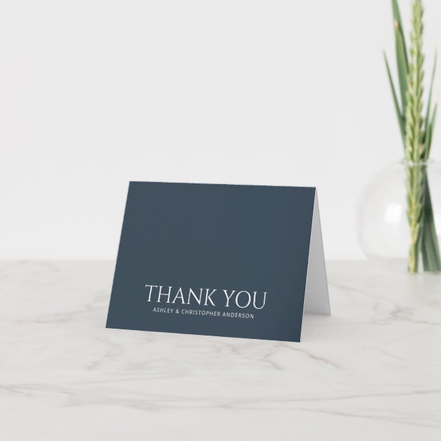 Simple Modern Navy Blue Thank You Card (Front)