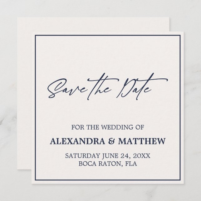 Simple Modern Navy Blue Typography  Save The Date (Front/Back)