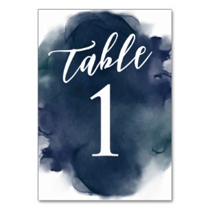 Simple Modern Navy Blue Watercolor Table Number