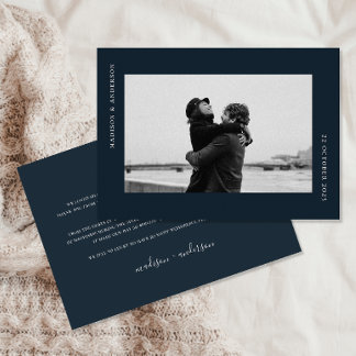 Simple Modern Navy Blue Wedding Romantic Photo Thank You Card