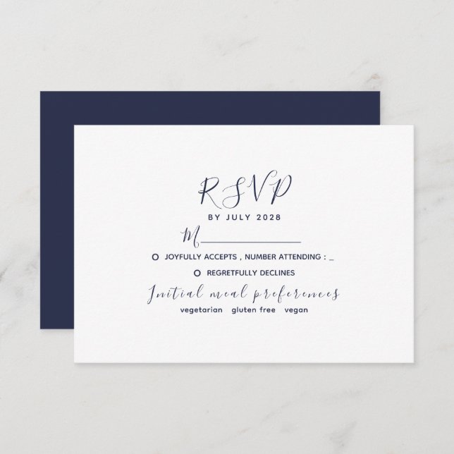 Simple Modern Navy Blue Wedding RSVP Card (Front/Back)