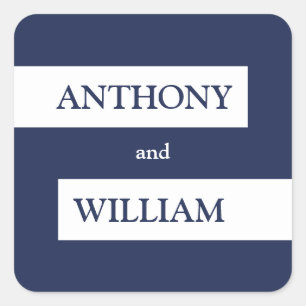 Simple Modern Navy Blue with White Lines Wedding Square Sticker