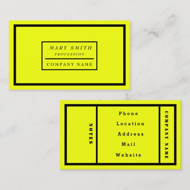 Simple Modern Neon Fluorescent Yellow Business Card (Front/Back)