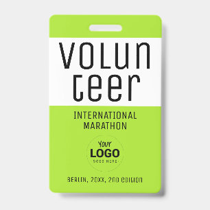 Simple Modern Neon Green Volunteer ID Logo QR Code Badge