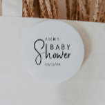Simple Modern Neutral Baby Shower Button<br><div class="desc">Celebrate your little one with our simple modern neutral baby shower button, featuring a minimalist black-and-white design that is modern and pretty. With its clean, boho-inspired aesthetic, the contemporary, gender-neutral vibe is perfect for welcoming a baby boy or girl in any season—whether it's fall, winter, spring, or beyond. This unisex...</div>