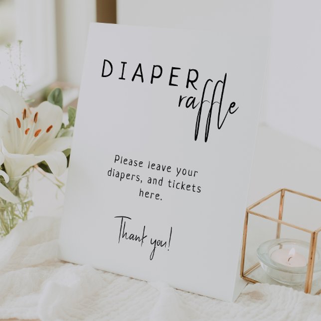Simple Modern Neutral Baby Shower Diaper Raffle Pedestal Sign (Creator Uploaded)