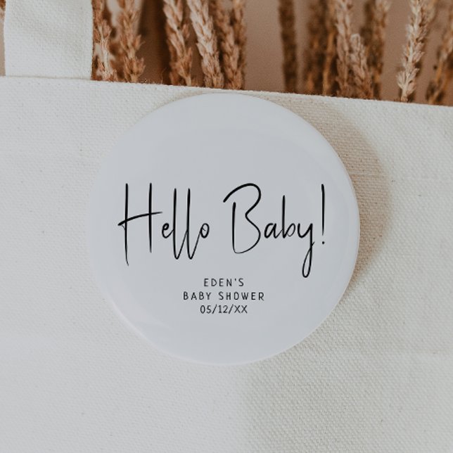 Simple Modern Neutral Baby Shower Hello Baby 6 Cm Round Badge (Creator Uploaded)