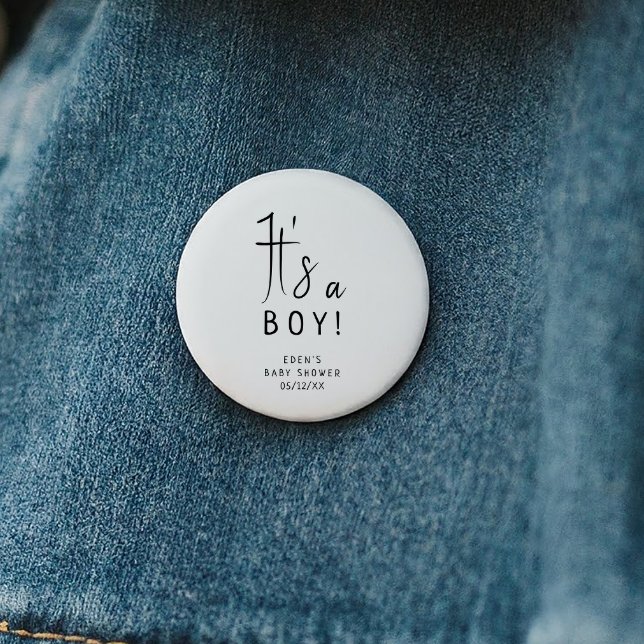 Simple Modern Neutral Baby Shower It's a Boy 6 Cm Round Badge (Creator Uploaded)
